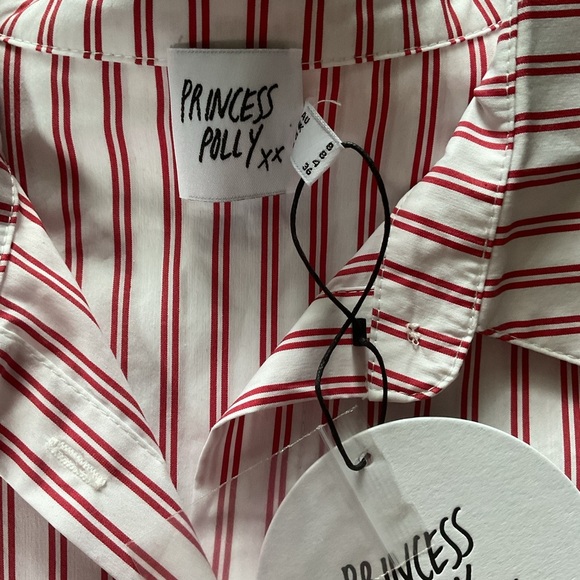 Princess Polly Belize Shirt Red / White Stripe NWT Size 4 - Picture 3 of 5